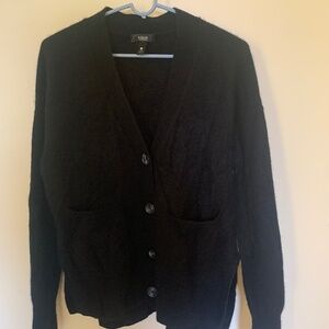Aqua Cashmere - 100% Cashmere Split Hem Cardigan, Black, Size Small